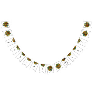 Bannière À Fanions Joyeux Jour ! Mandala en lime jaune et tan