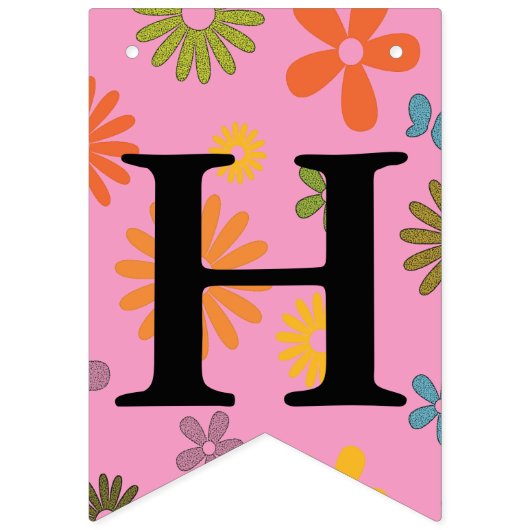 Bannière À Fanions Joyeux message d'anniversaire Flower Power Sixties (Deuxième drapeau)