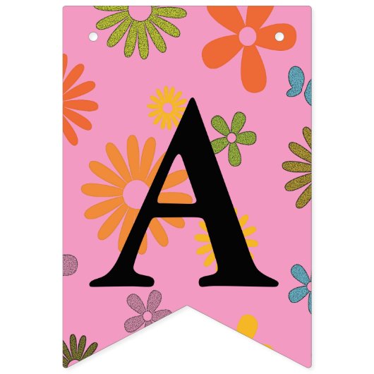 Bannière À Fanions Joyeux message d'anniversaire Flower Power Sixties (Troisième drapeau)