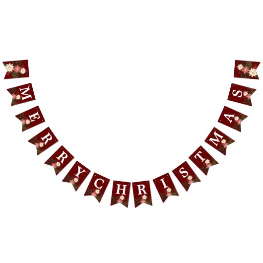 Bannière À Fanions Joyeux Noël Elégant Maroon Poinsettia vacances (Tout)