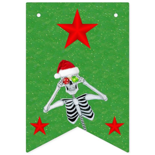 Bannière À Fanions Joyeux Noël Fun Skeleton Red Stars Green (Premier drapeau)