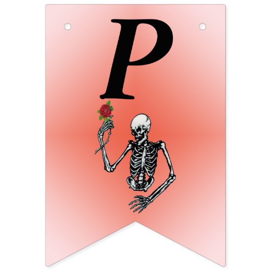 Bannière À Fanions Joyeux Squelette d'anniversaire tenant Rose rouge (Troisième drapeau)