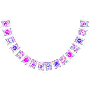 Bannière À Fanions Joyeux Woofday bleu blanc rose rose Silhouette