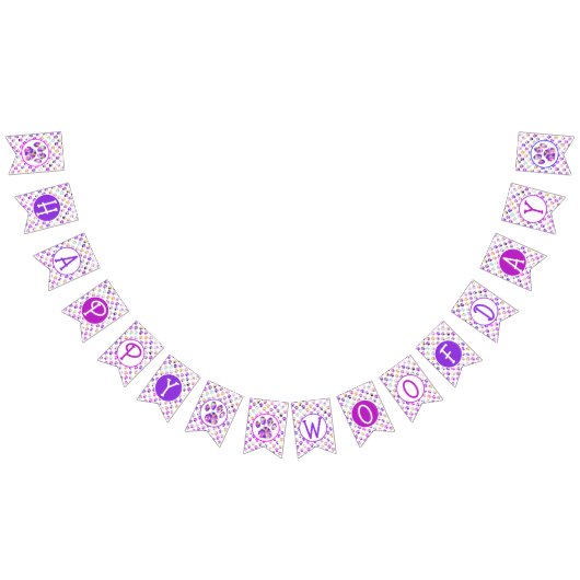 Bannière À Fanions Joyeux Woofday violet rose jaune Bl Paw Silhouette (Tout)