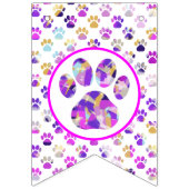 Bannière À Fanions Joyeux Woofday violet rose jaune Bl Paw Silhouette (Premier drapeau)