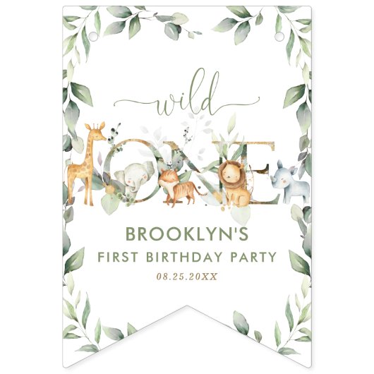 Bannière À Fanions Jungle Animaux Végétation Sauvage Un joyeux annive (Premier drapeau)