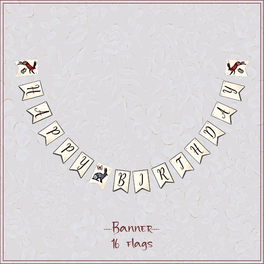 Bannière À Fanions Jus de boho folk art lapin Hygge floral