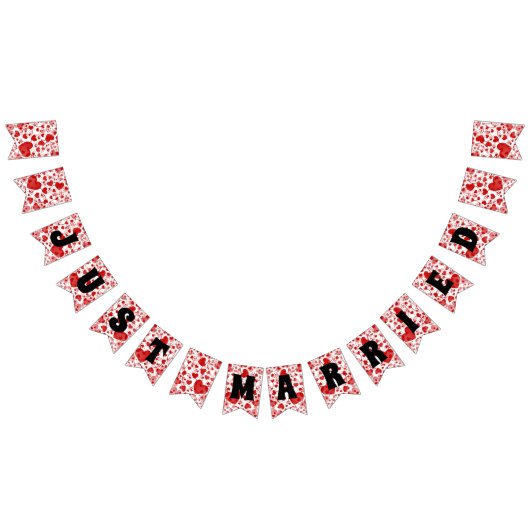 Bannière À Fanions JUST MARRIED - coeur amour motif design 2 (Tout)