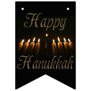 Bannière À Fanions La lampe heureuse Menorah de Hanoukka allume la