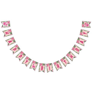 Bannière À Fanions Lama rose heureux souriant