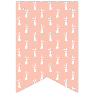 Bannière À Fanions Lapin Blanc Joyeuses Pâques Féminin Rose Pastel Pr