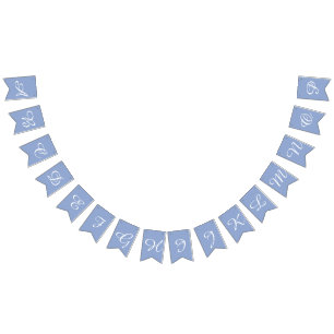 Bannière À Fanions Lettres Sérénité Bleu et Blanc Script Personnalisé