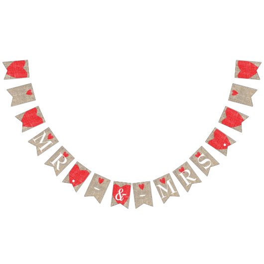 Bannière À Fanions M. & Mme Burlap & Red Hearts Mariage Fiançailles (Tout)