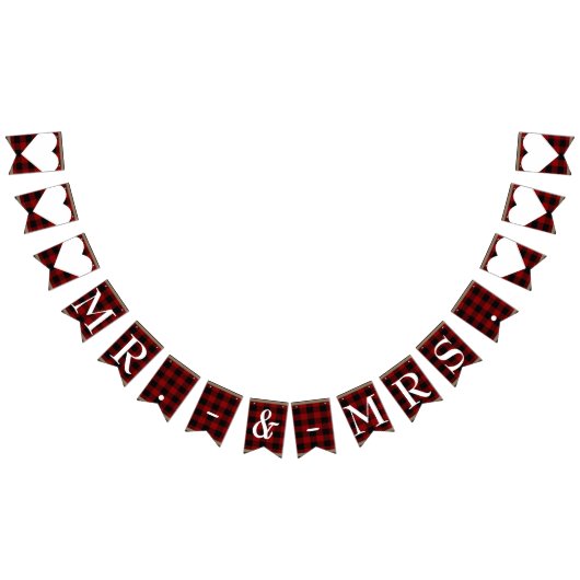 Bannière À Fanions M. & Mme Red Black Buffalo Plaid Mariage (Tout)