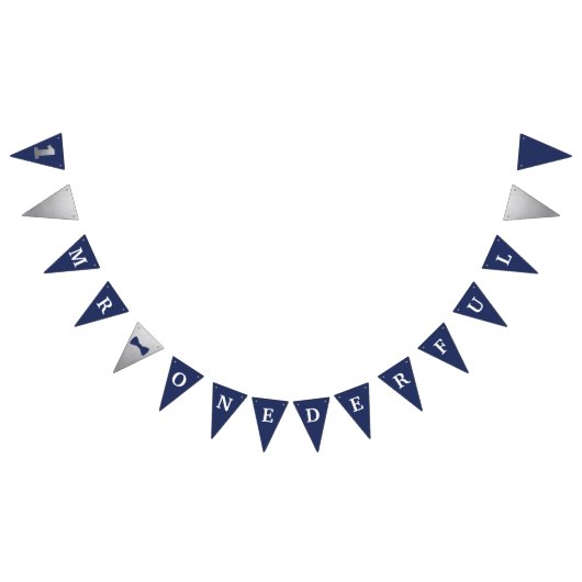 Bannière À Fanions M. Onederful Banner Navy & Silver avec 1 (Tout)