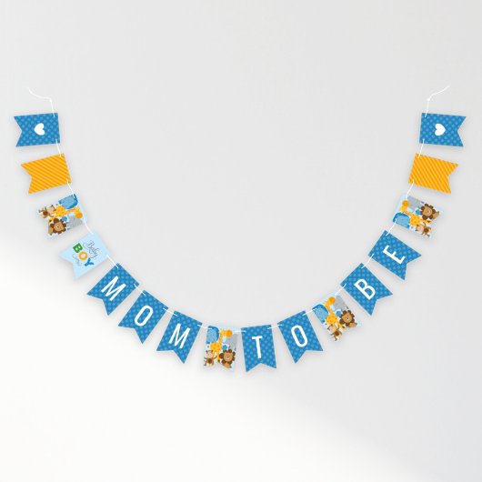 Bannière À Fanions Maman sera bleu Jungle Animaux pour Baby shower ga