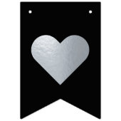 Bannière À Fanions Mariage Black Faux Silver Foil Coeurs M et Mme (Premier drapeau)