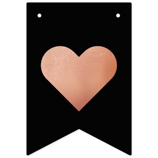 Bannière À Fanions Mariage Black Rose Gold Coeur M. & Mme Nom (Premier drapeau)