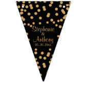 Bannière À Fanions Mariage de Confetti en or et noir (Premier drapeau)