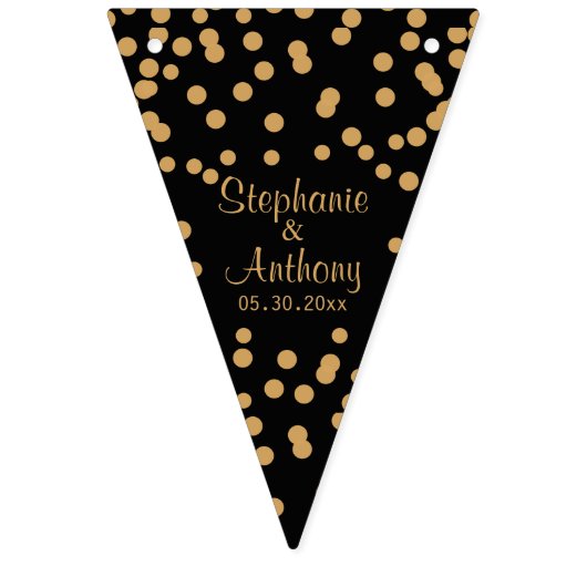 Bannière À Fanions Mariage de Confetti en or et noir (Premier drapeau)