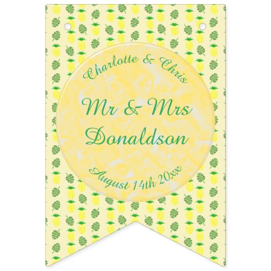 Bannière À Fanions Mariage d'été tropical Ananas et Palm Feuille (Premier drapeau)