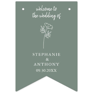 Bannière À Fanions Mariage Fleur sauvage Sage Green