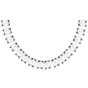 Bannière À Fanions Mariage floral élégant bleu marine et rose pâle