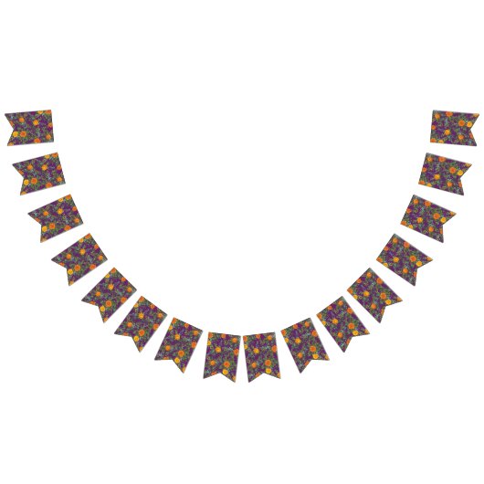 Bannière À Fanions Mariage Floral Orange & Plum Violet Peony & Rose (Tout)