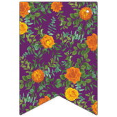 Bannière À Fanions Mariage Floral Orange & Plum Violet Peony & Rose (Premier drapeau)