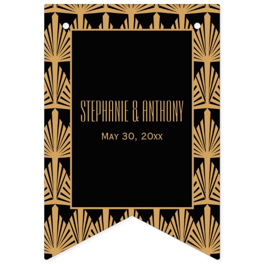 Bannière À Fanions Mariage Motif Gold et Black Art Déco (Premier drapeau)