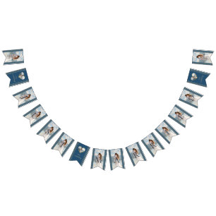Bannière À Fanions Mariage personnalisé Gold & Blue pois
