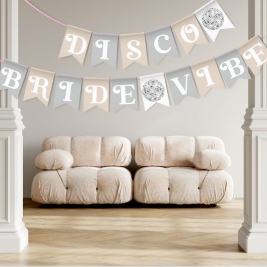 Bannière À Fanions Mariée Disco Vibe Argent Retro Enterrement de Vie 