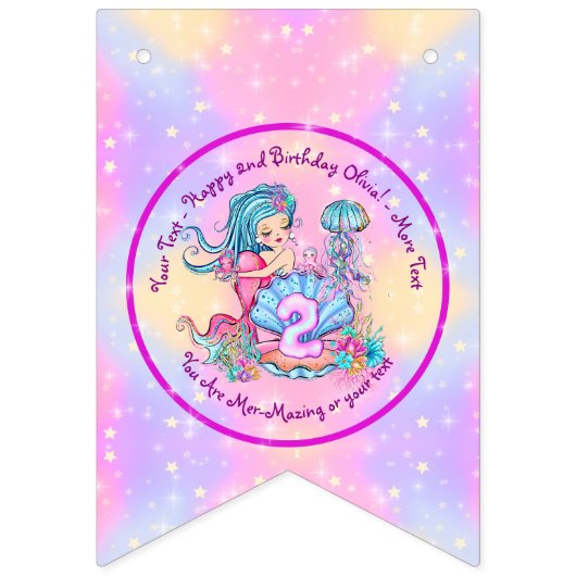 Bannière À Fanions Mermaid 2e anniversaire Modifier Modifier le texte (Deuxième drapeau)