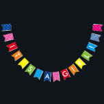 Bannière À Fanions Message personnalisé Arc-en-ciel C'est une bannièr<br><div class="desc">Des lettres peuvent être changées pour convenir à votre événement,  également idéal pour les anniversaires d'enfants. Vous pouvez également ajouter vos propres images et photos arrière - plans ainsi que copier et coller les motifs existants (pois et bandes) sur d'autres drapeaux.</div>