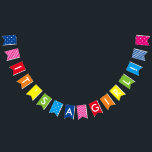 Bannière À Fanions Message personnalisé Arc-en-ciel C'est une bannièr<br><div class="desc">Des lettres peuvent être changées pour convenir à votre événement,  également idéal pour les anniversaires d'enfants. Vous pouvez également ajouter vos propres images et photos arrière - plans ainsi que copier et coller les motifs existants (pois et bandes) sur d'autres drapeaux.</div>