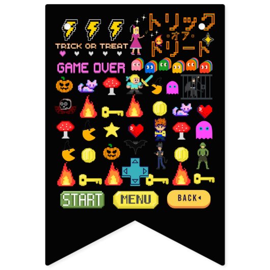 Bannière À Fanions Mikitiez vidéo pixel halloween chauve-souris éffra (Premier drapeau)