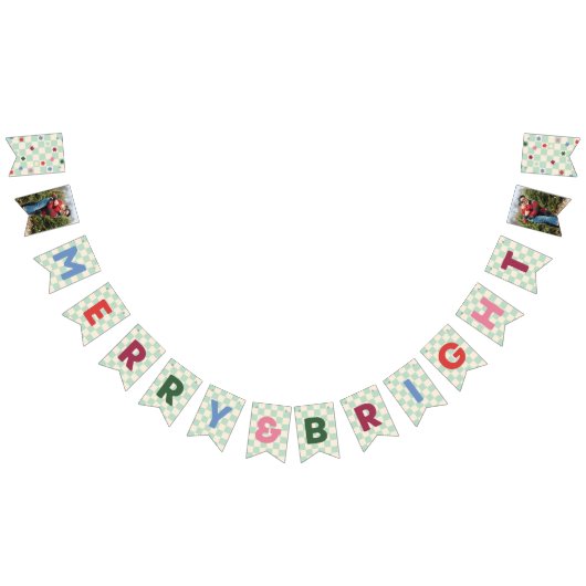 Bannière À Fanions Mint Checkerboard Merry & Bright Bunting Banner (Tout)