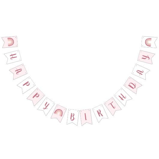 Bannière À Fanions Moderne Pastel rose arc-en-ciel Joyeux anniversair (Tout)