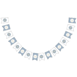 Bannière À Fanions Monogramme de mariage bleu poussiéreux