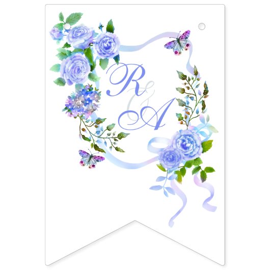 Bannière À Fanions Monogramme de ruban Rose bleu (Premier drapeau)