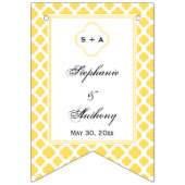 Bannière À Fanions Monogramme Lemon Jaune et blanc Quatrefoil Motif (Premier drapeau)