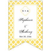 Bannière À Fanions Monogramme Lemon Jaune et blanc Quatrefoil Motif (Troisième drapeau)