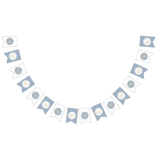 Bannière À Fanions Monogramme Mariage bleu foncé (Tout)