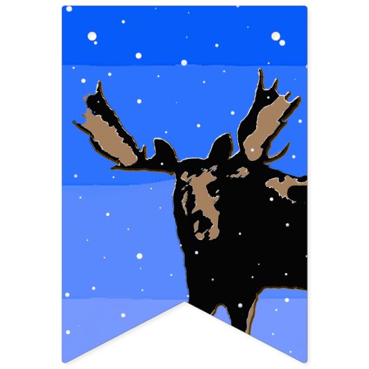 Bannière À Fanions Moose en hiver - Art original de la faune (Troisième drapeau)