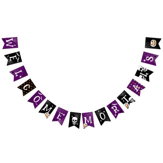 Bannière À Fanions Mortalité de bienvenue d'Halloween violet noir (Tout)