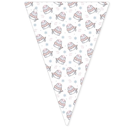 Bannière À Fanions Motif Chat d'hiver mignon avec Écharpes et Flocon (Troisième drapeau)