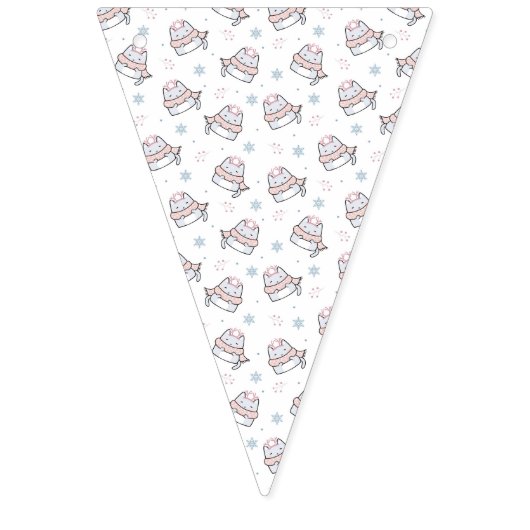 Bannière À Fanions Motif Chat d'hiver mignon avec Écharpes et Flocon (Premier drapeau)