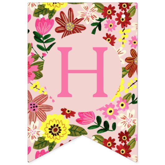 Bannière À Fanions Motif de fête d'anniversaire rose mignon (Deuxième drapeau)