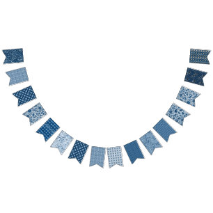 Bannière À Fanions Motifs floraux de Boho bleu classique Belle