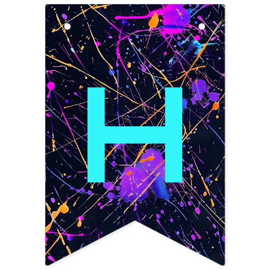 Bannière À Fanions Neon Paint Splatter Joyeux anniversaire (Deuxième drapeau)